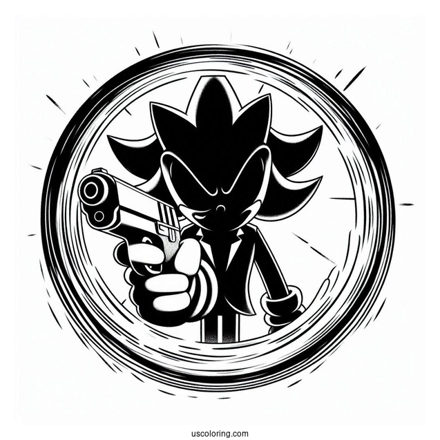 Shadow Coloring Page Of Holding Gun While Inside Ring
