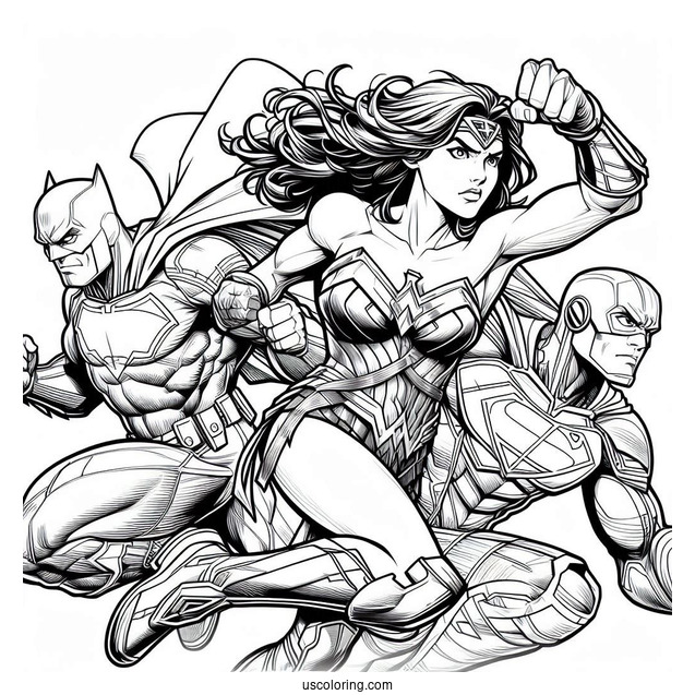 Justice League Coloring Page In Fighting Mode
