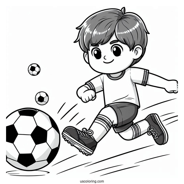 Little Soccer Coloring Page Kicking Soccer Ball For Kids