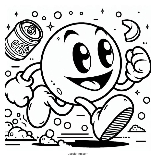 Easy Running Pac-Man Coloring Page For Preschoolers