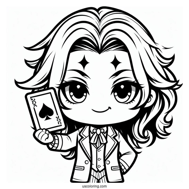 Evil Chibi Joker Coloring Page Holding Up A Joker Card For Kids