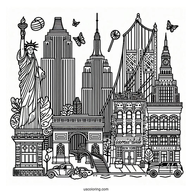 New York Coloring Page Of Elements