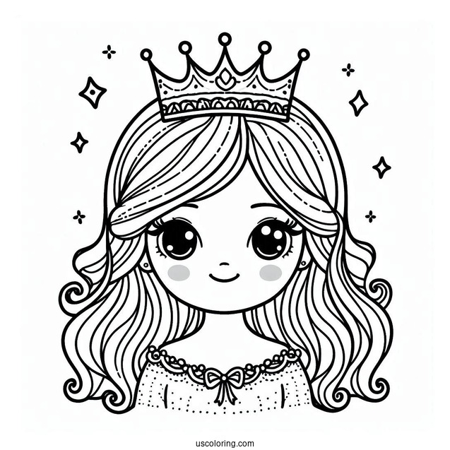 Coloring Page Of Princess Wearing Crown For Kids