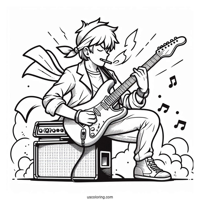 Sing Coloring Page Of Ash Playing Electric Guitar While Sitting On Amplifier
