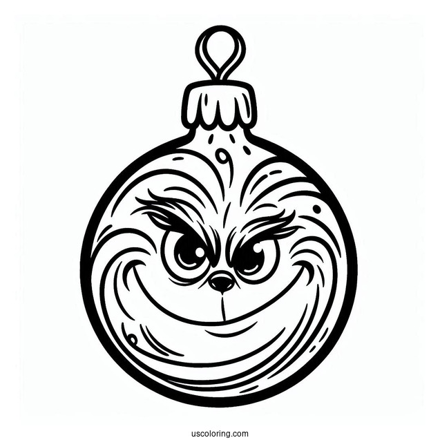 Simple Grinch Bauble Christmas Ornaments Coloring Page