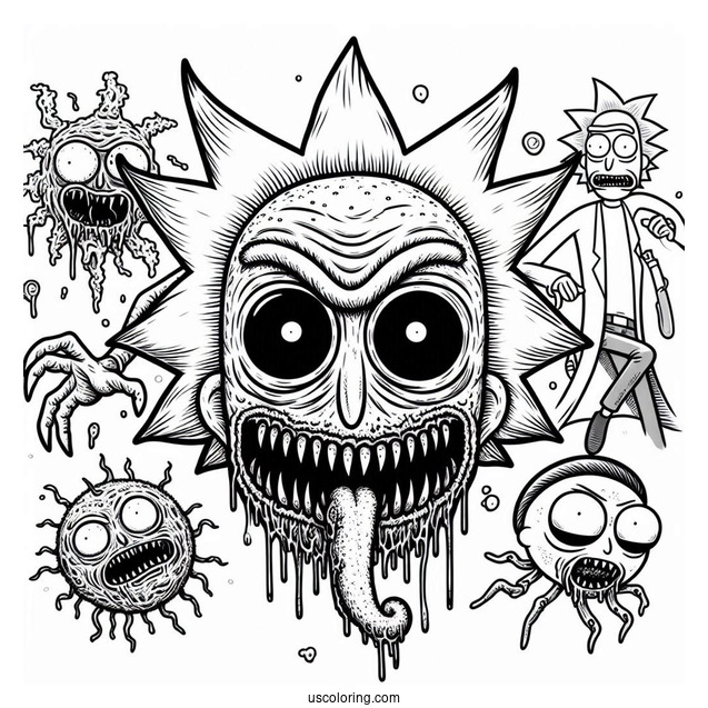Rick and Morty Coloring Page Parody Monster Scary Terry