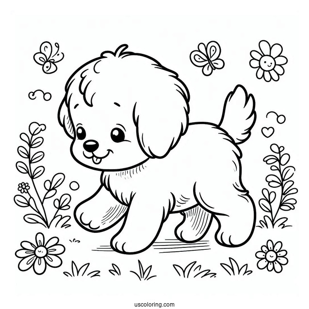 Simple Coloring Page Of Puppy Walking