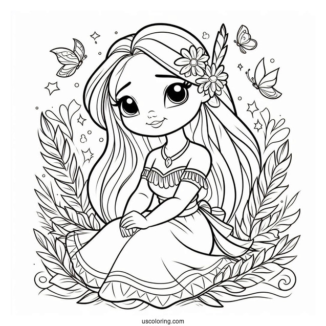 Chibi Pocahontas Coloring Page For Kids