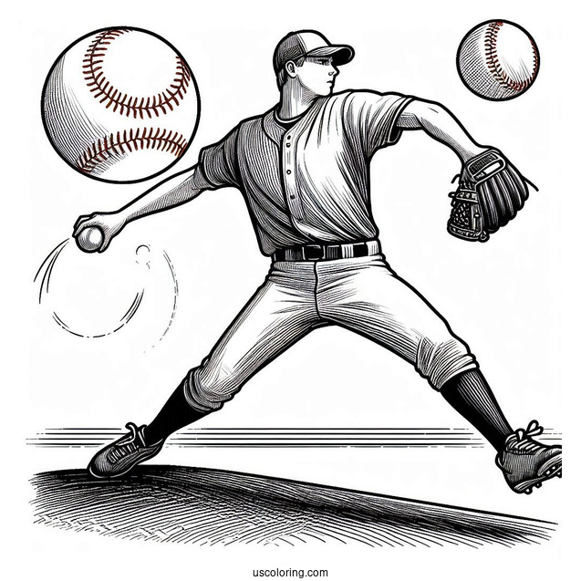 Baseball Coloring Page Of Player Warming Up to Pitch