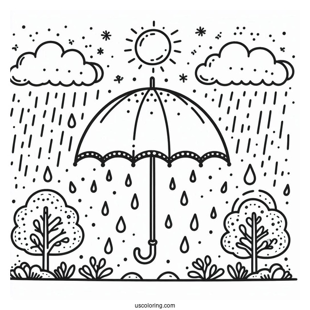 Rain Coloring Page Of Simple Umbrella Outline