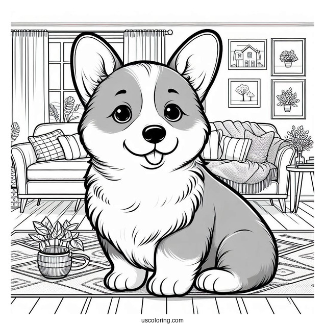 Corgi Puppy In The Living Room