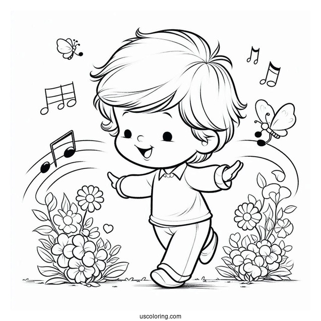 Precious Moments Coloring Page Of Boy Dancing To Song