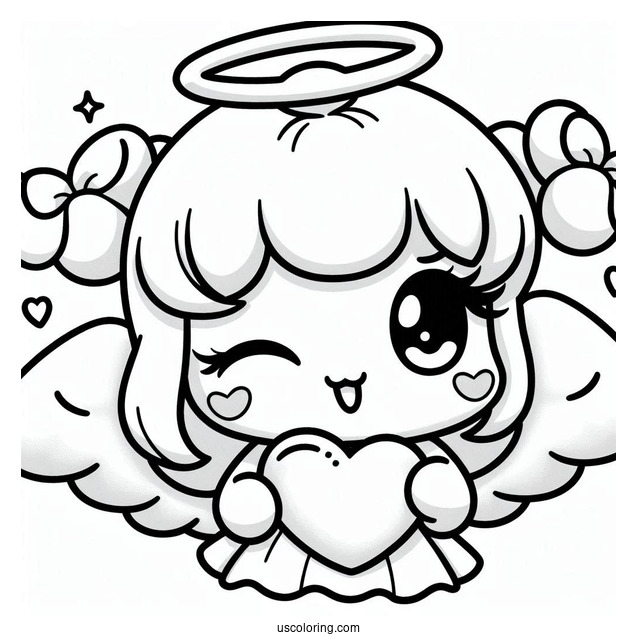 Angel Pochacco Coloring Page Winking While Holding Heart