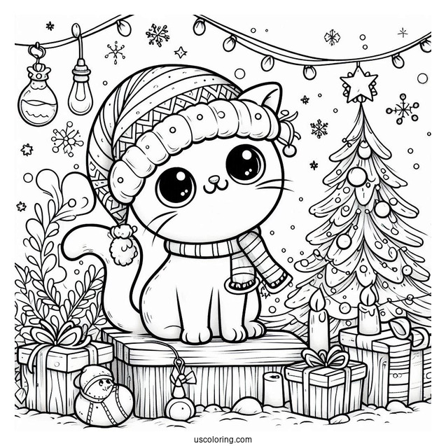 Christmas Themed Pete The Cat Coloring Page