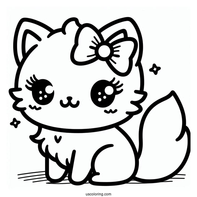 Kawaii Female Cat With Bow Coloring In