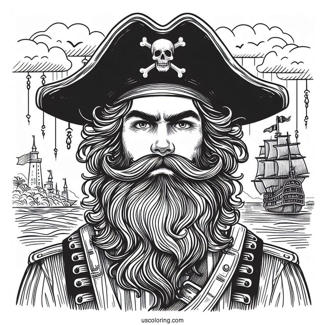 Serious Pirate Coloring Page With Long Beard And Mustache