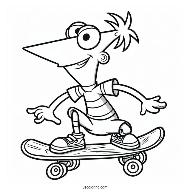 Phineas And Ferb Coloring Page Skateboarding