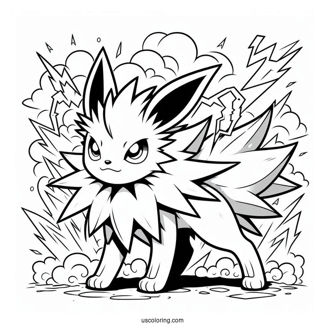 Jolteon Coloring Page Fighting Lightning Pokemon Card