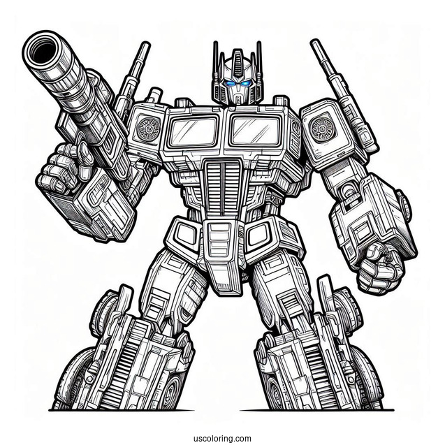 Detailed Optimus Prime Coloring Page With His Ion Blaster