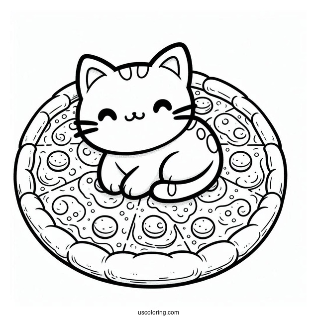 Cat Shaped Pizza Coloring Page