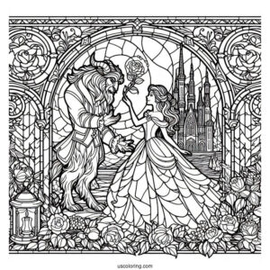 Beauty And The Beast Stained Glass Coloring Page