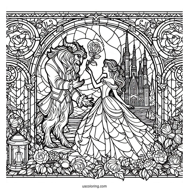 Beauty And The Beast Stained Glass Coloring Page