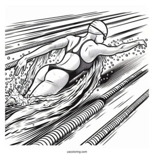 Swimming Coloring Page Of Competitive Swimmer Racing