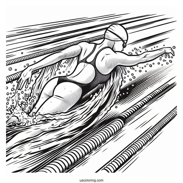 Swimming Coloring Page Of Competitive Swimmer Racing