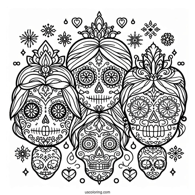Snow White Sugar Skulls Coloring Page For Kids