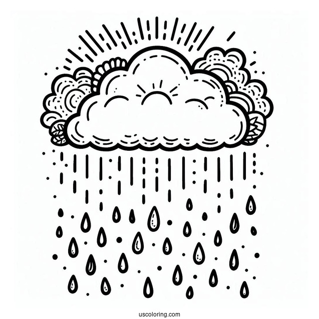 Rain Coloring Page Falling From Happy Cloud
