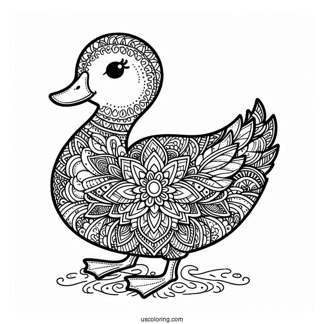 Intricate Duck Mandala with Floral Patterns Coloring Page For Adults