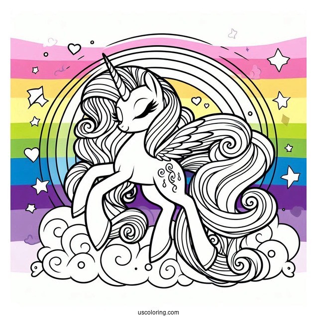 Cool Rarity Coloring Page With Rainbow Background