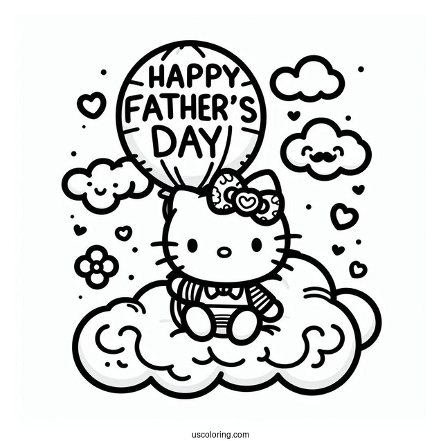 Hello Kitty With Happy Father's Day Coloring Page Of Script In The Sky For Kids