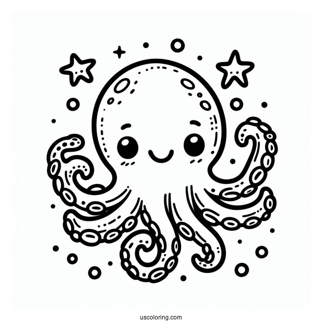 Smiling Octopus Squid Coloring Page For Kids