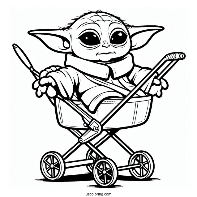 Baby Yoda In Hovering Pram To Color
