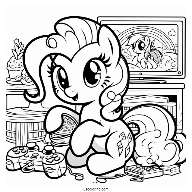 Pinkie Pie Coloring Page And Rainbow Dash Playing Video Games