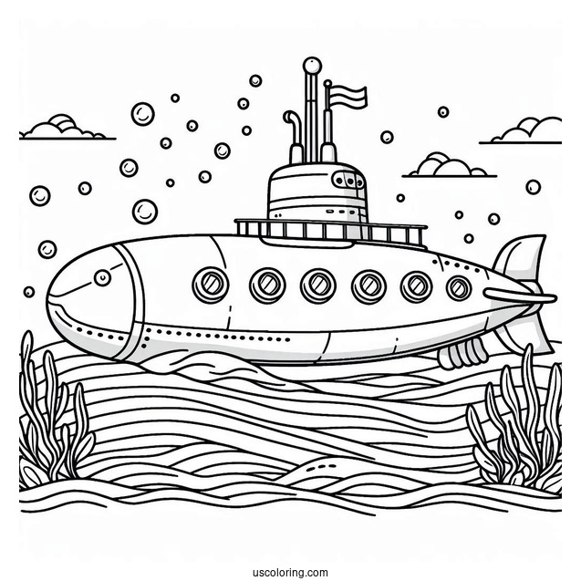 Easy Submarine Coloring Page Outline For Kids