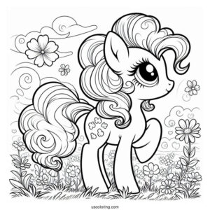 Pinkie Pie Pony Walking on Flower Field