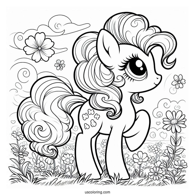 Pinkie Pie Pony Walking on Flower Field