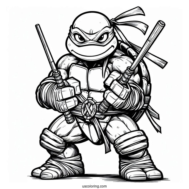 Ninja Turtles Coloring Page Of Michelangelo Holding Nunchucks