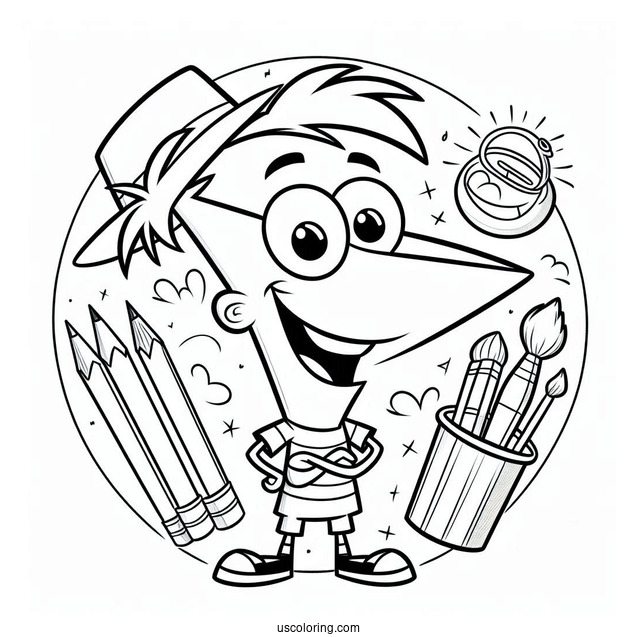 Cute Phineas And Ferb Coloring Page For Preschoolers
