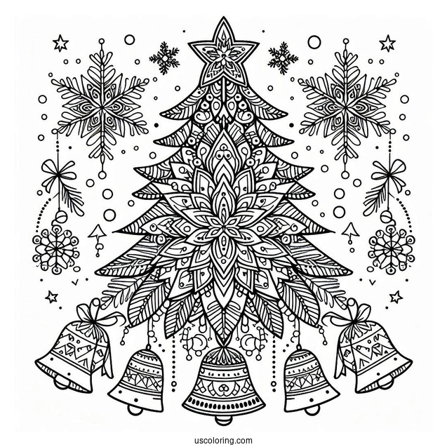 Christmas Tree With Bells Christmas Mandala Coloring Page