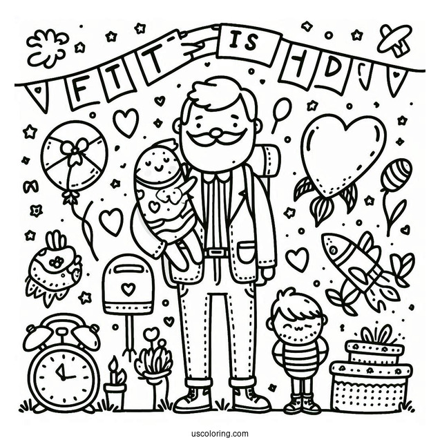 Simple Father's Day Coloring Page Of Words For Kids
