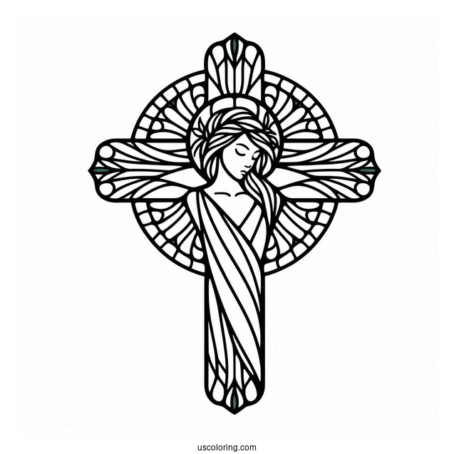 Easy Stained Glass Cross To Color For Kids