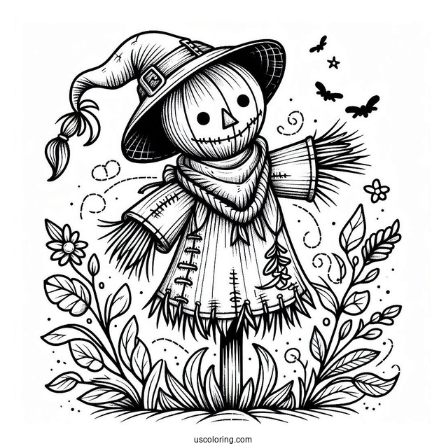 Stitch Clinging To A Scarecrow Coloring Page For Kids