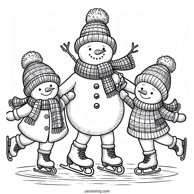 Three Snowmen Ice Skating During Christmas