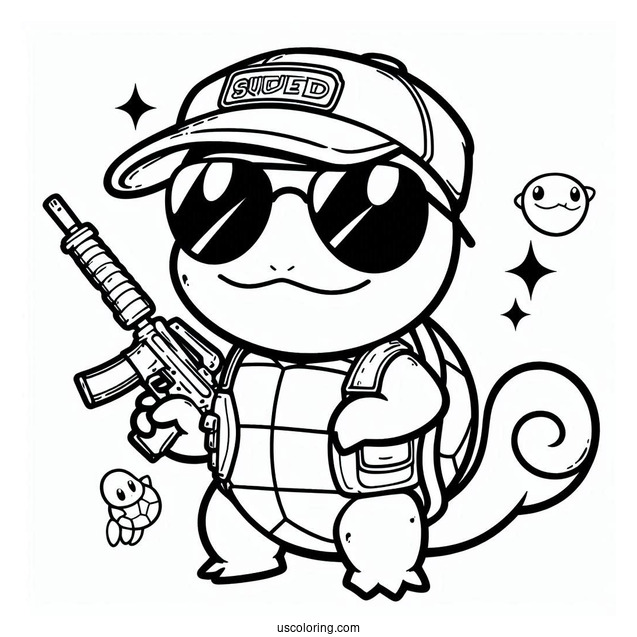 Squirtle Coloring Page Of Squad Member With Sunglasses