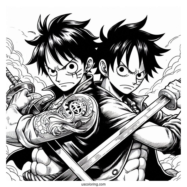 Luffy Coloring Page Fighting Back-To-Back With Ace