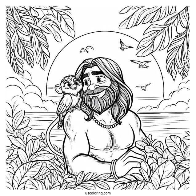 Tarzan Coloring Page Of Adult Tantor With Bird On His Back