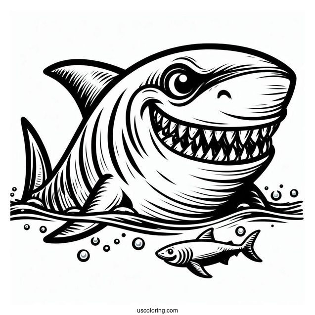 Scary Cartoon Shark Coloring Page Showing Teeth